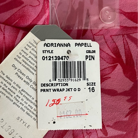 Adriana Papell Silk Pink & Red Floral Print Wrap Jacket Vintage Size 16 NWT - Picture 14 of 16